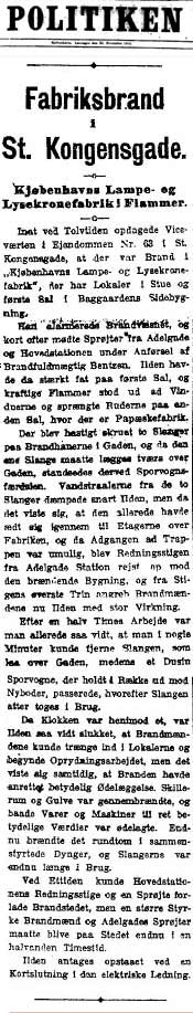 El s&aacute;bado 25 de noviembre el diario Politiken public&oacute; las noticias de un gran incendio en Copenhague, una f&aacute;brica de l&aacute;mparas y ara�as de Copenhague, justo como lo describi&oacute; Indridasson en mientras estaba en una sesi&oacute;n espiritista en Reykjavik.