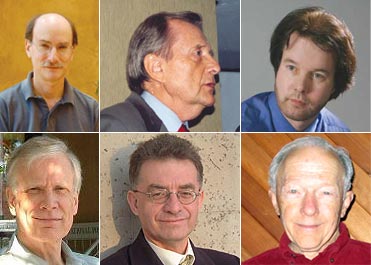De izq. a derecha, arriba: Los defensores Dean Radin, Stanley Krippner, y Chris Carter. Los refutadores, abajo: James Alcock, Chris French, y Ray Hyman.