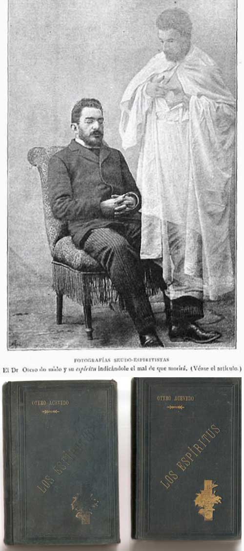 Fotografías pseudo-espiritistas. Otero Acevedo dormido y su “espíritu” indicándole el mal del que morirá (Otero Acevedo, 1892, p.112).